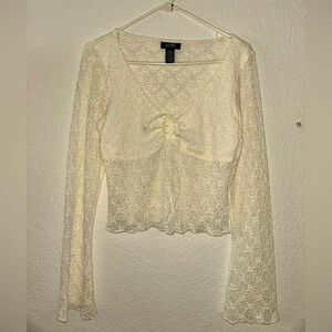 Forever 21 Cream Tie Front Crop Blouse